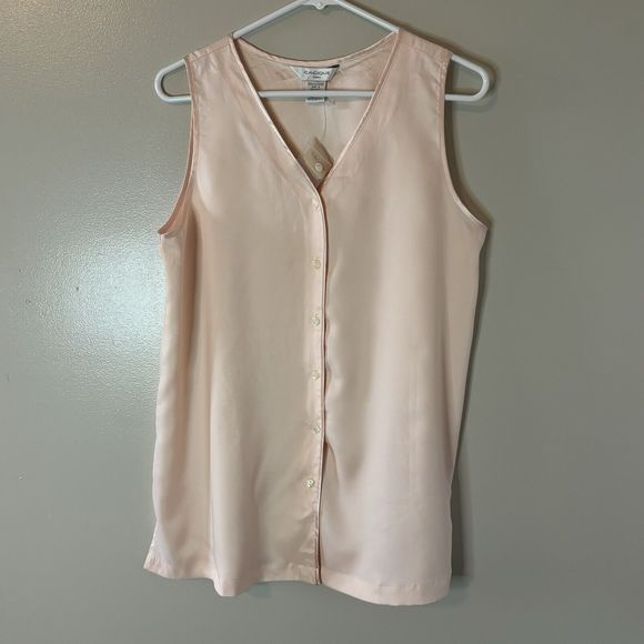 Cacique Sleeveless Pajama Top Beige Silky Button Up Sleep Size Medium NEW - Picture 1 of 5